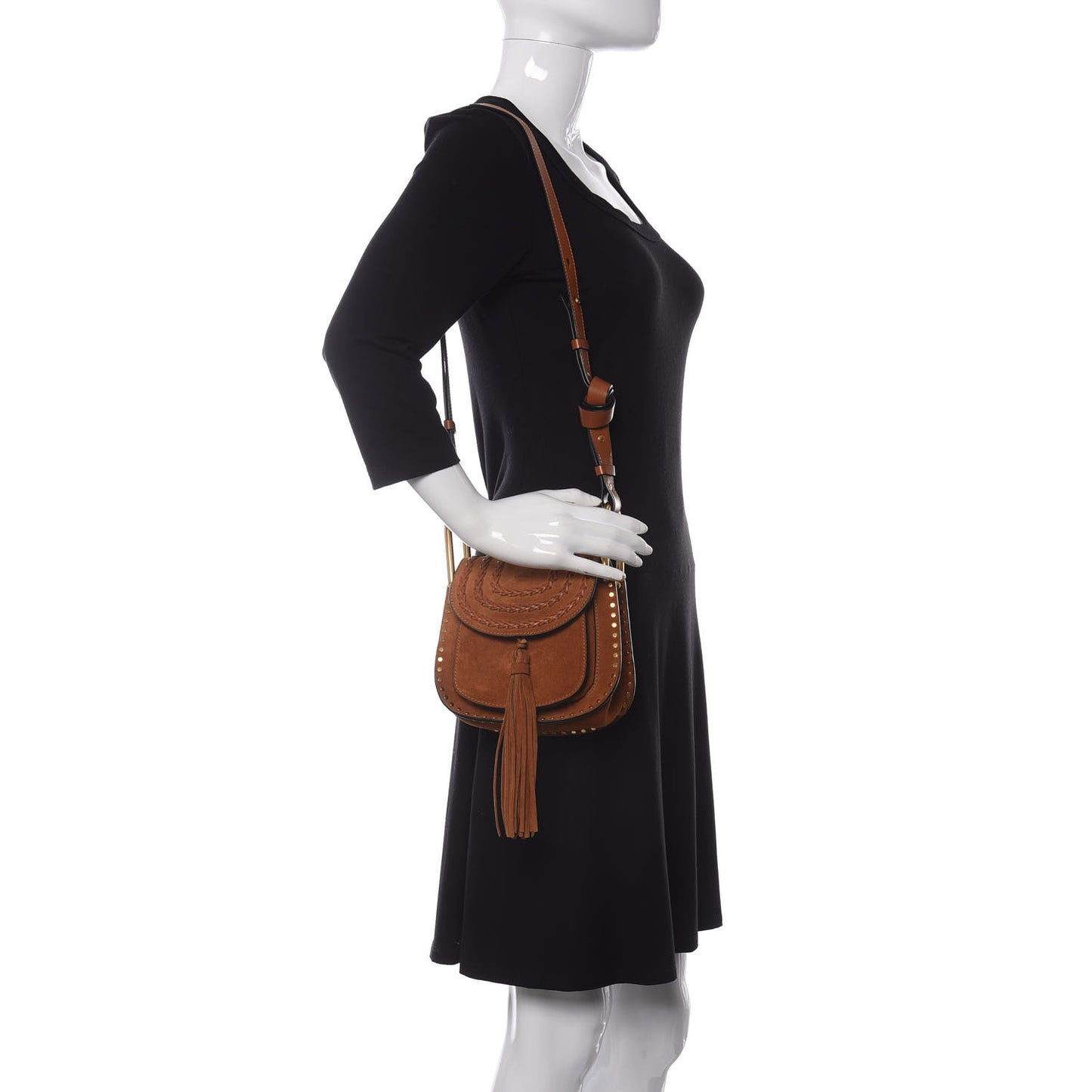 Suede Calfskin Braided Mini Hudson Shoulder Bag Caramel