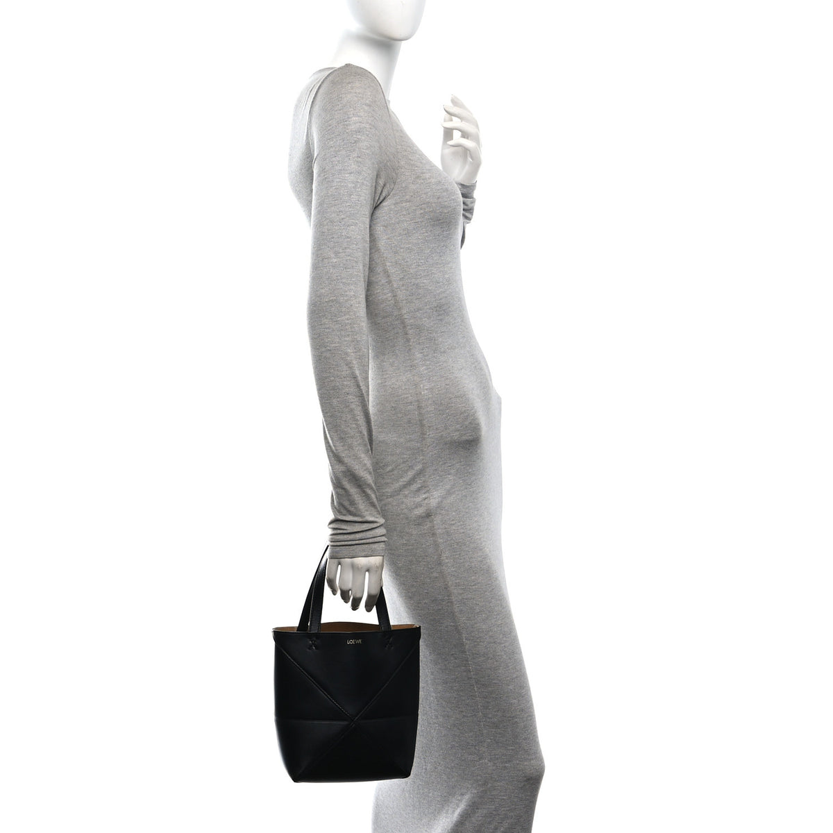 Shiny Calfskin Mini Puzzle Fold Tote Black