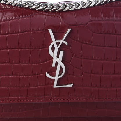Saint Laurent Calfskin Crocodile Embossed Monogram Sunset Chain Wallet Palissandre 7 of 9