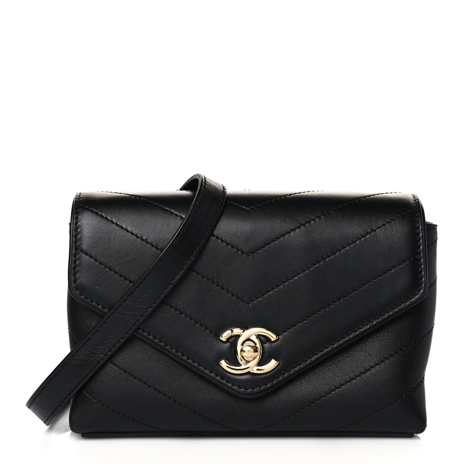 Chanel Calfskin Chevron Stitched Waist Belt Bag Black 1 of 10