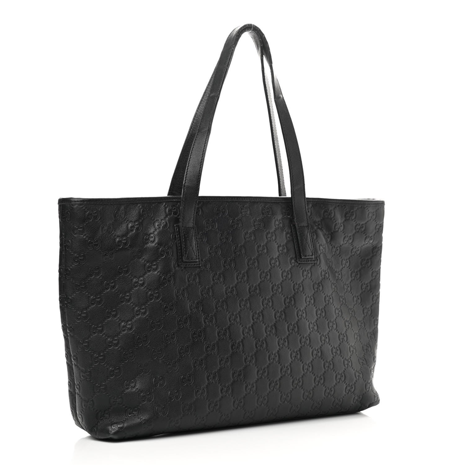 Gucci Guccissima Medium Zippered Shopping Tote Black 2 of 12