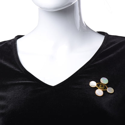 Chanel Mother of Pearl CC Brooch Gold 2 of 6