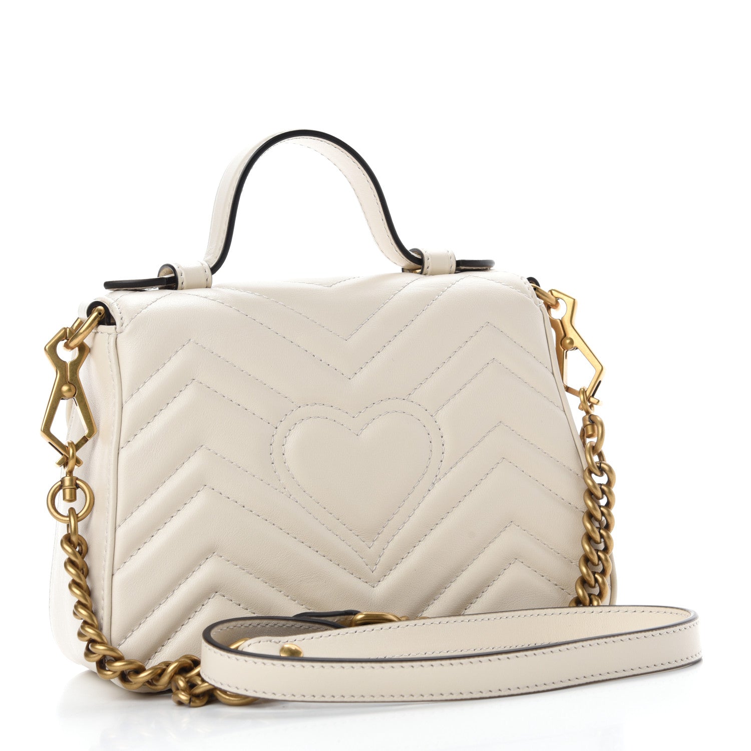 Gucci Calfskin Matelasse Mini GG Marmont Top Handle Shoulder Bag White 3 of 10