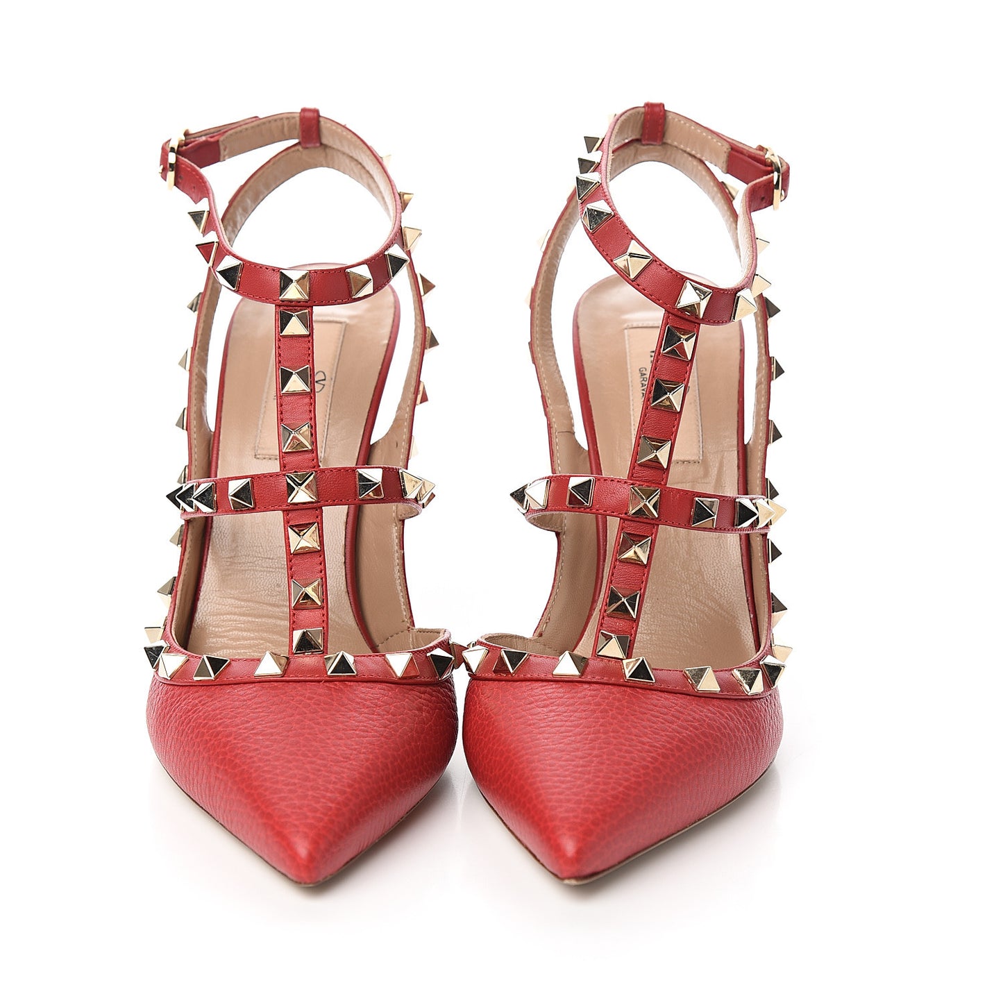 Pebbled Calfskin Rockstud Ankle Strap 100mm Pumps 38 Rosso Valentino
