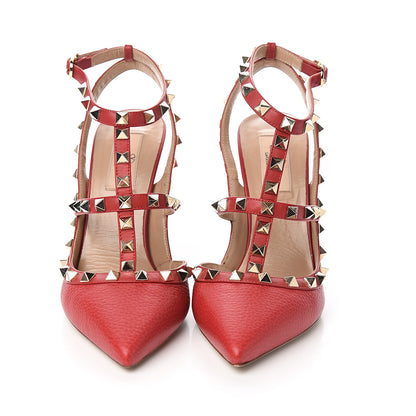 Valentino Garavani Pebbled Calfskin Rockstud Ankle Strap 100mm Pumps 38 Rosso Valentino 2 of 9