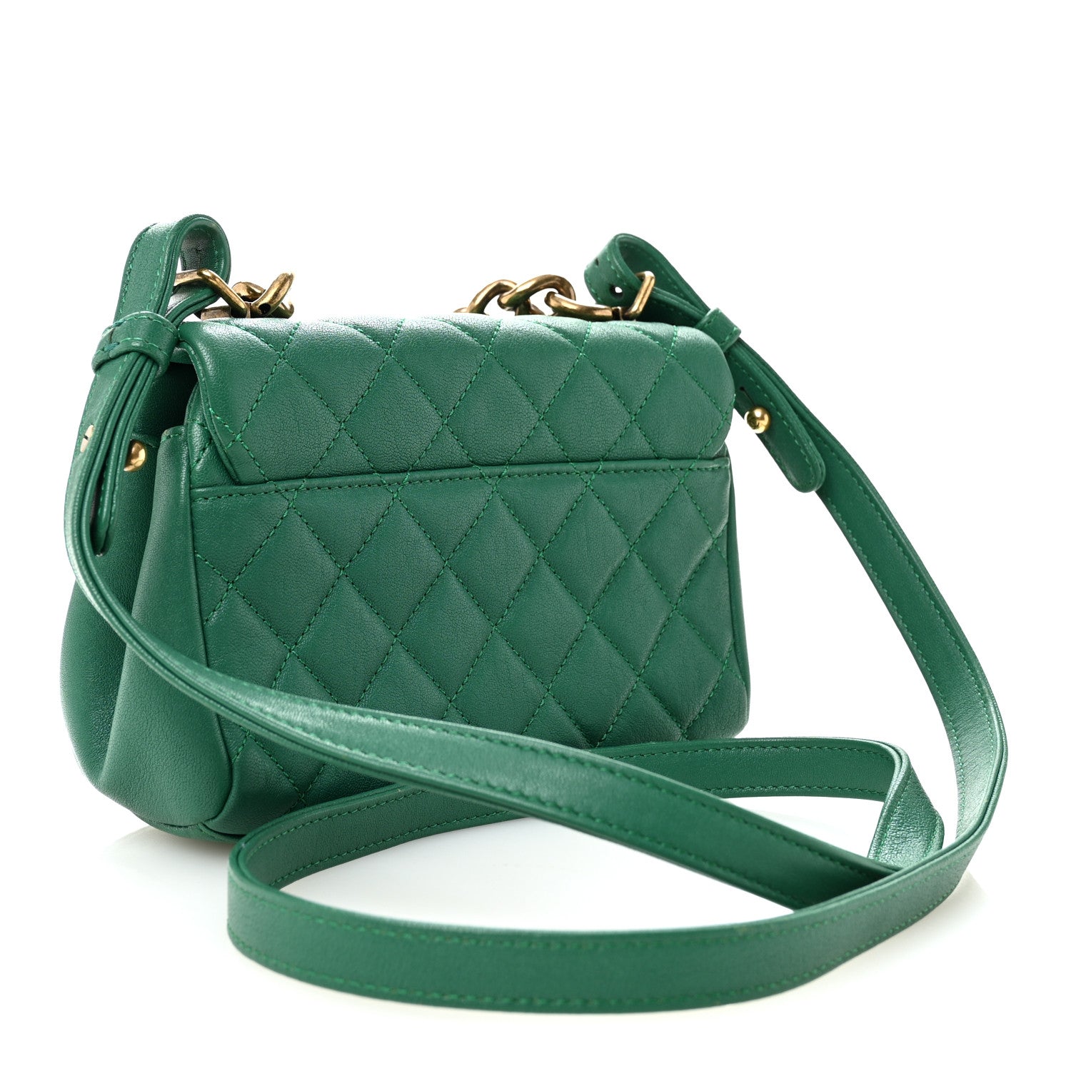 Chanel Shiny Sheepskin Quilted Mini Trapezio Flap Green 3 of 11