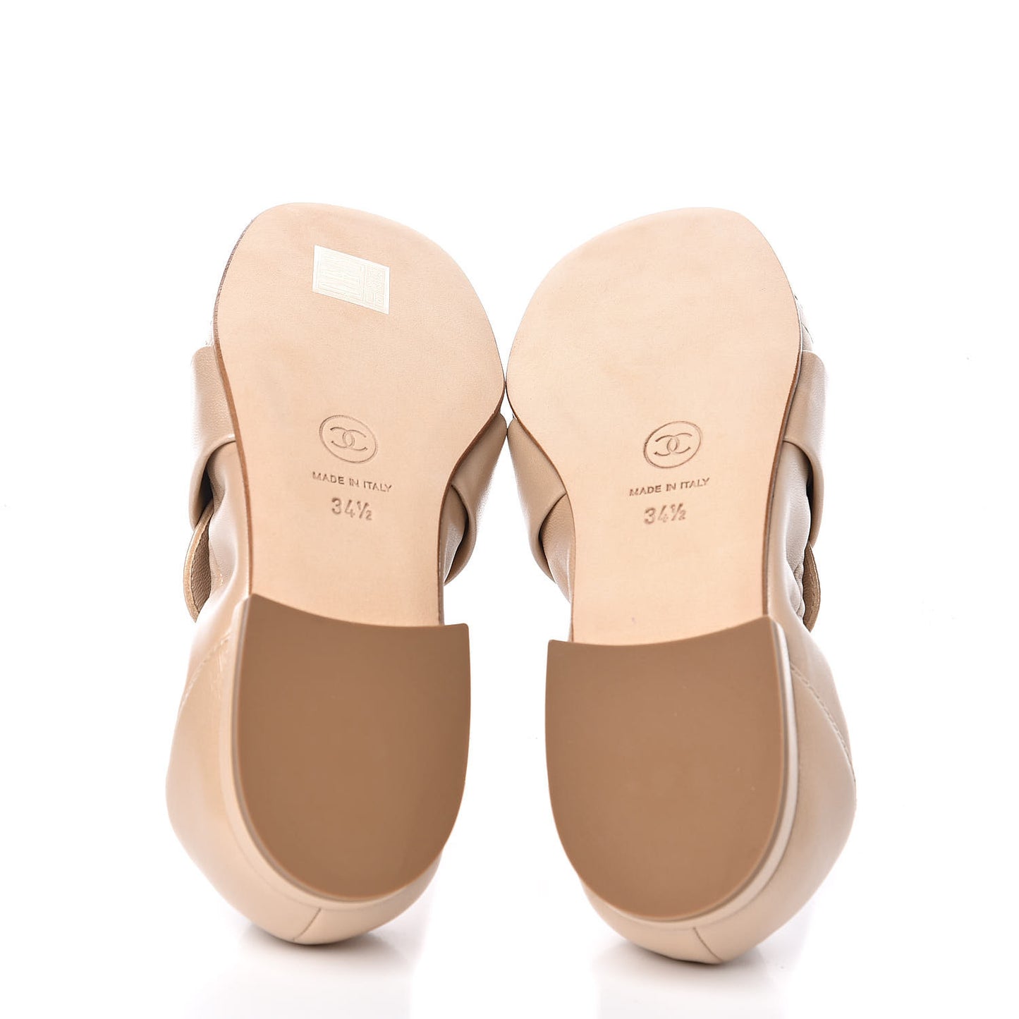 Laminated Lambskin Womens Quilted Elastic CC Moccasin Loafers 34.5 Beige