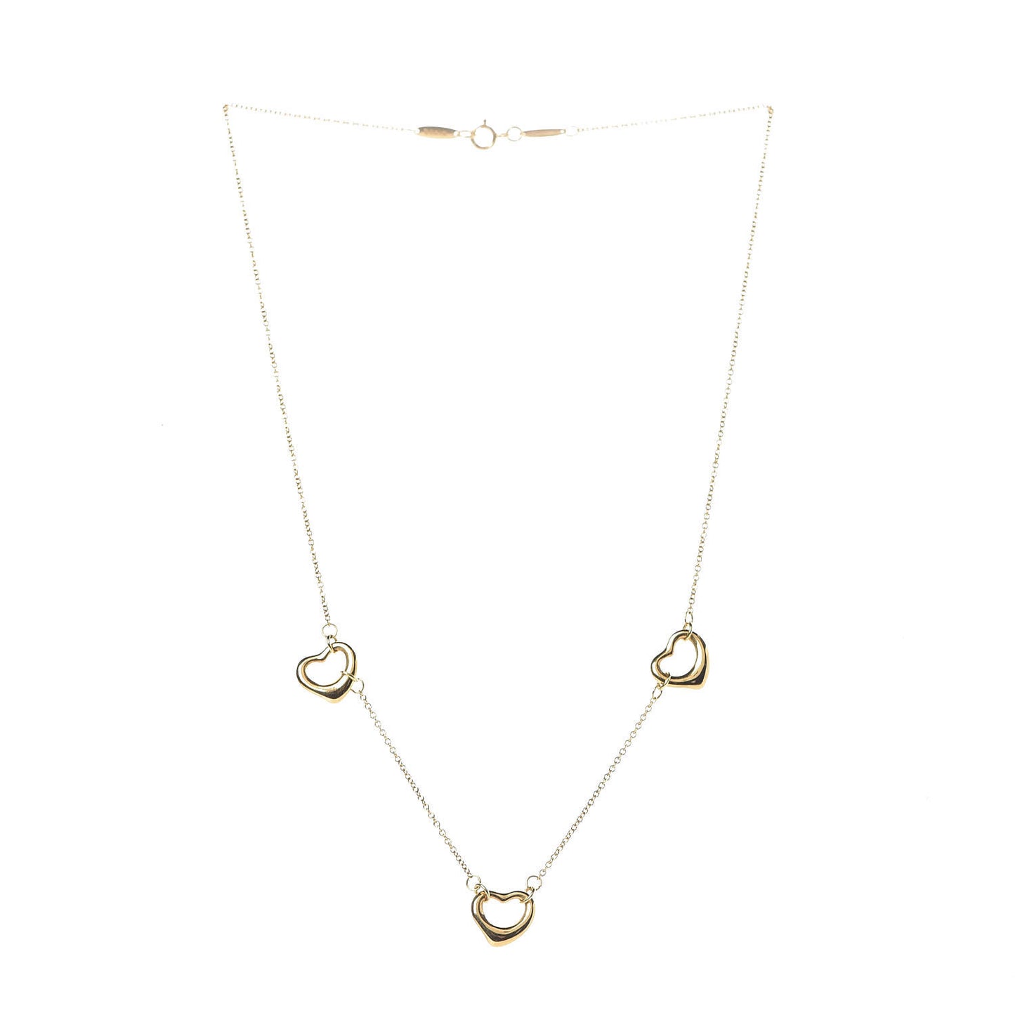 18K Yellow Gold Elsa Peretti 3 Open Heart Station Necklace