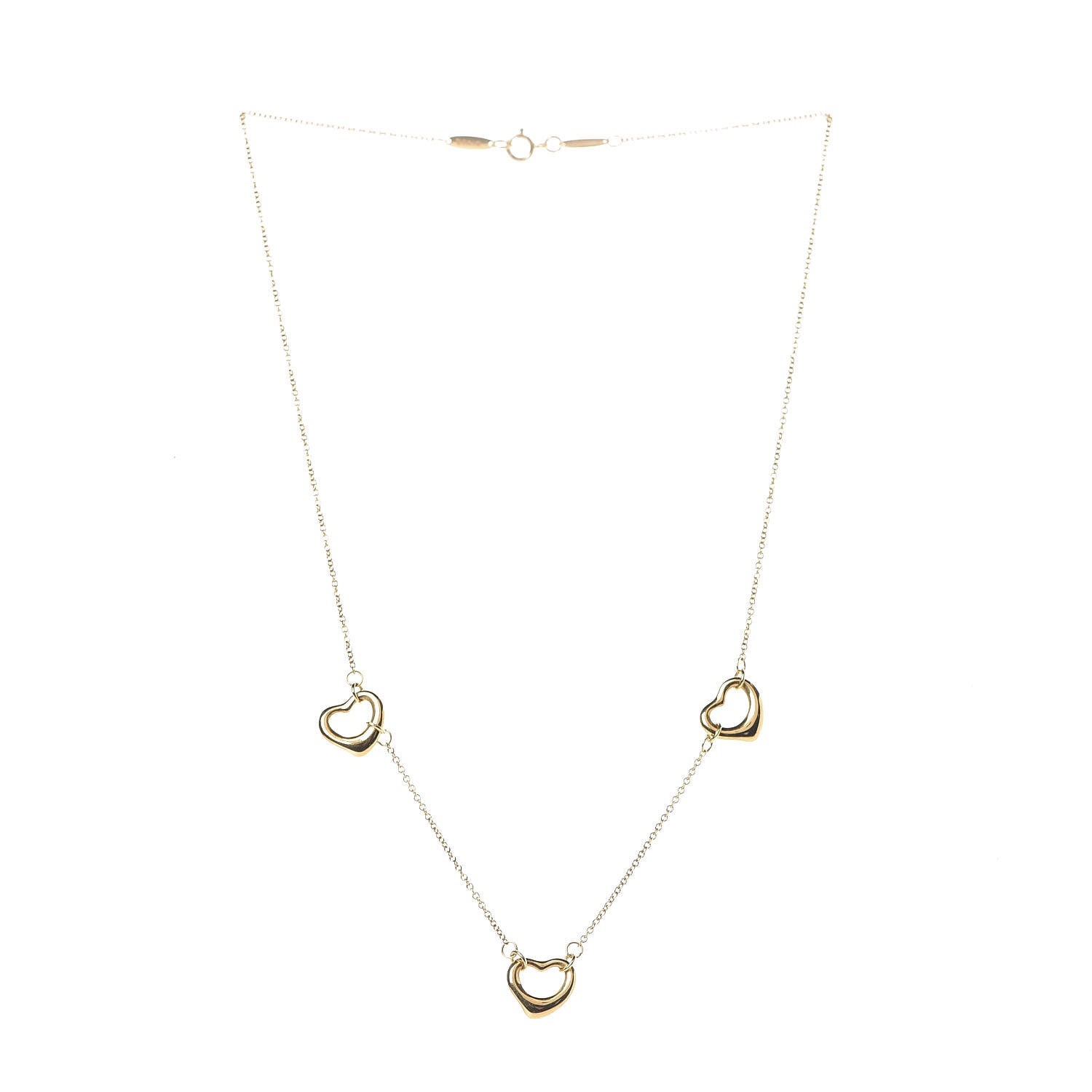 Tiffany 18K Yellow Gold Elsa Peretti 3 Open Heart Station Necklace 3 of 8