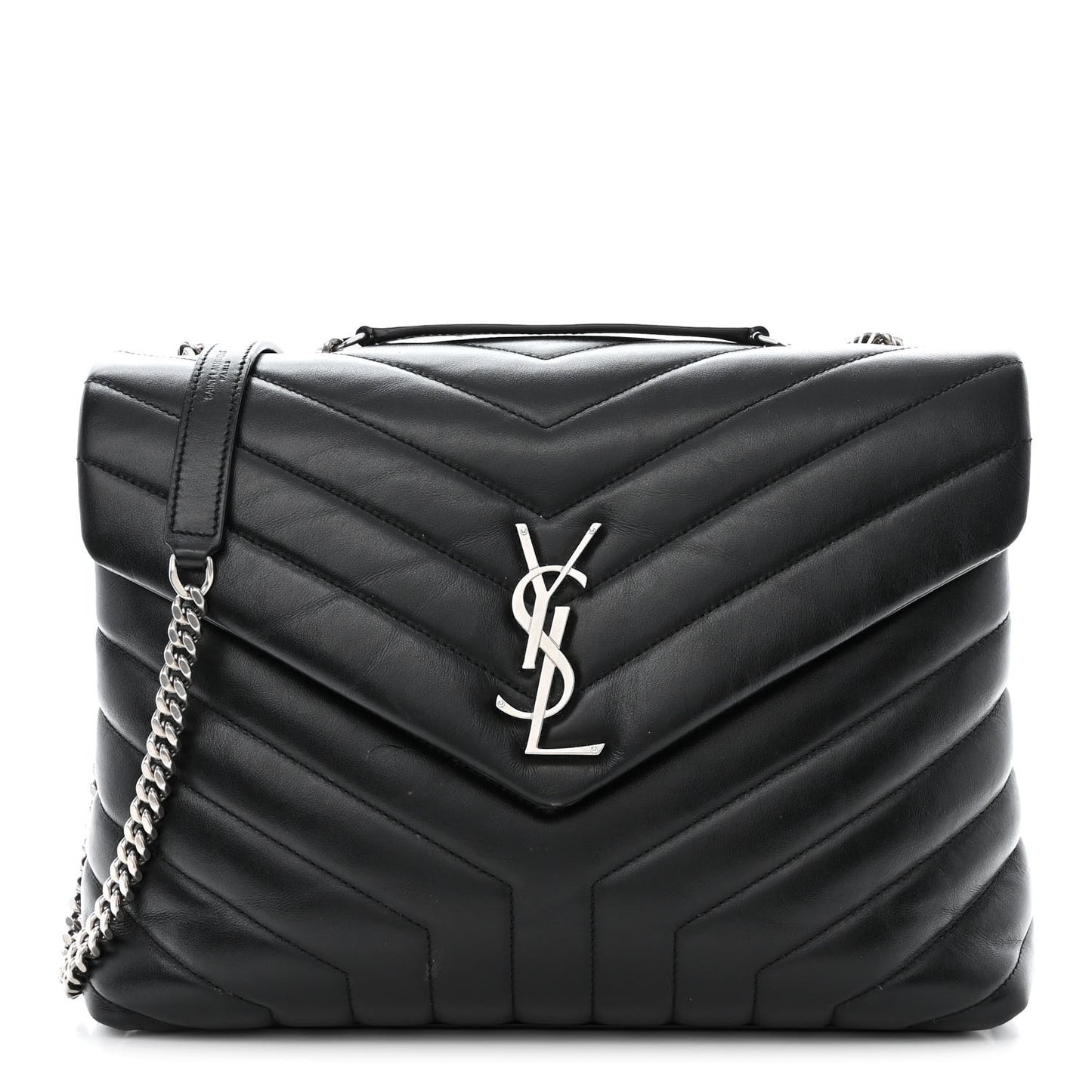 Calfskin Y Quilted Monogram Medium Loulou Chain Satchel Black