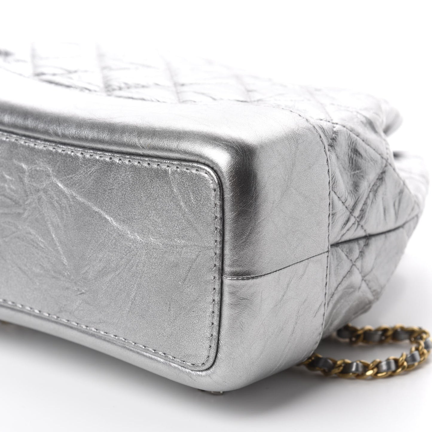 Metallic Crumpled Calfskin Quilted Small Gabrielle Backpack Silver