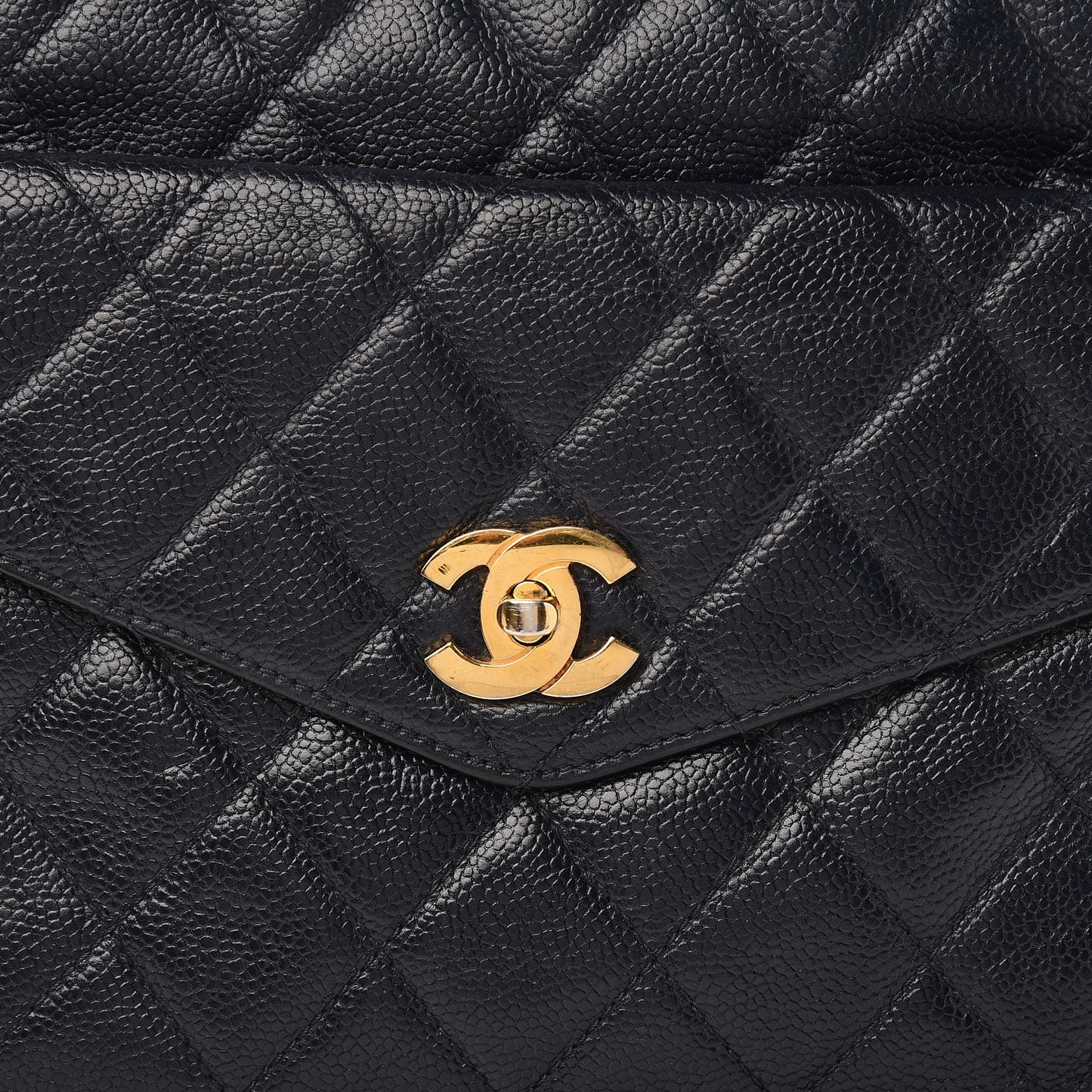 Caviar Quilted Flap Shoulder Bag Navy Blue