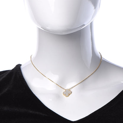 Van Cleef & Arpels 18K Yellow Gold Mother of Pearl Vintage Alhambra Pendant Necklace 2 of 7