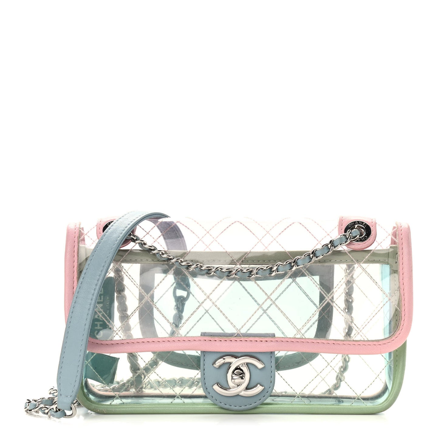 Lambskin PVC Quilted Mini Coco Splash Flap Blue Green