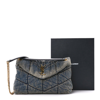 Saint Laurent Denim Quilted Small Loulou Puffer Monogram Chain Satchel Rodeo Blue 12 of 12