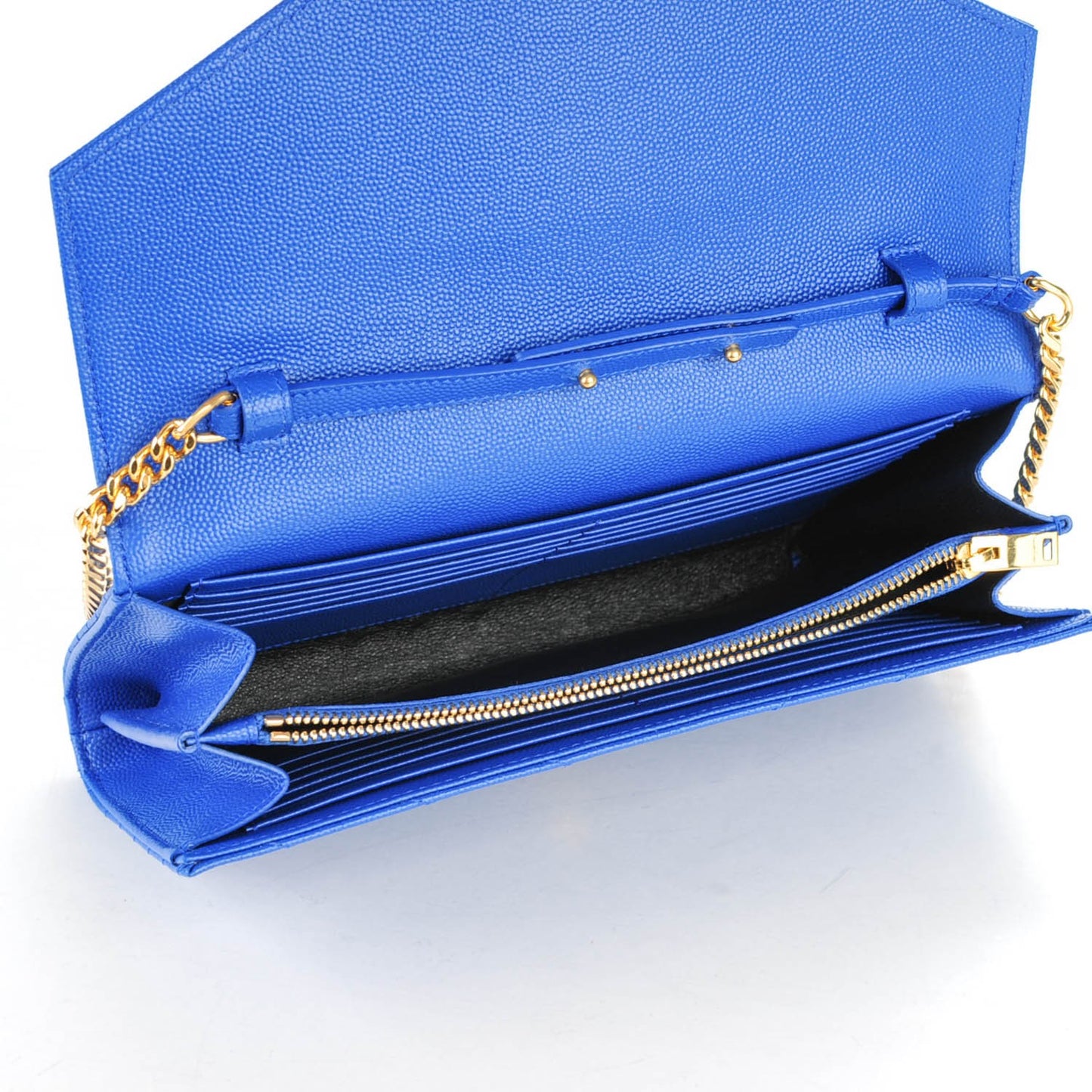 Grain De Poudre Matelasse Chevron Monogram Chain Wallet Blue Majorelle