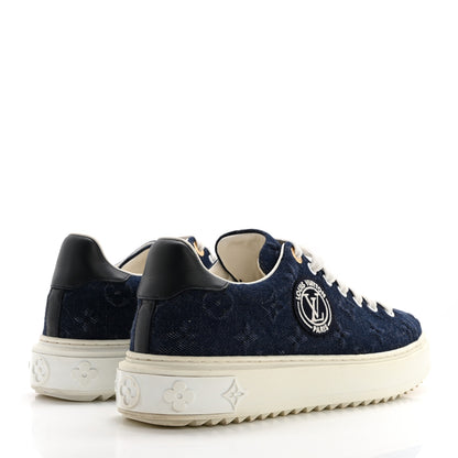 Louis Vuitton Denim Monogram Debossed Time Out Sneakers 38 Blue 4 of 15