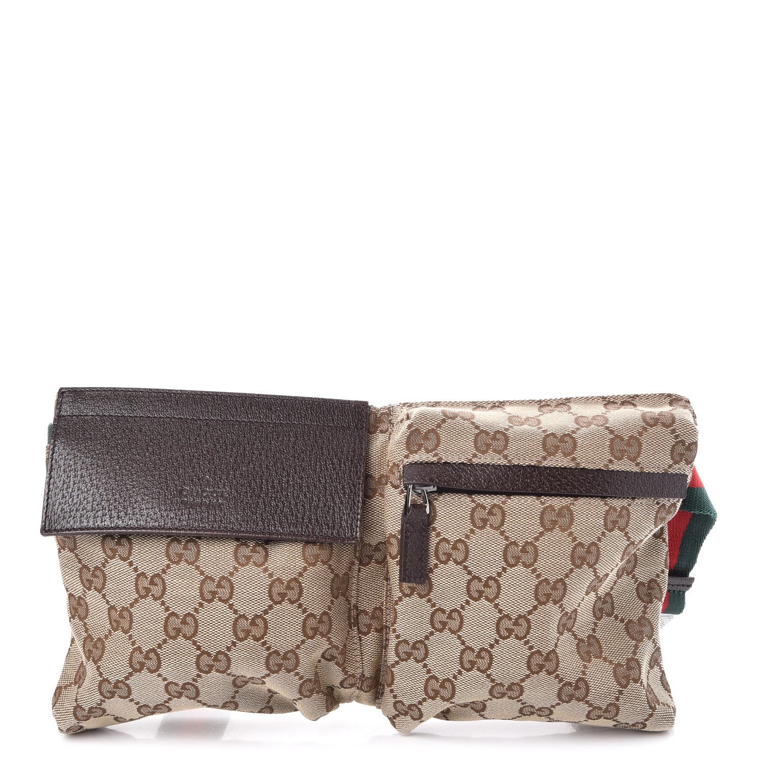 Gucci GG Monogram Double Pocket Belt Bag Dark Brown 1 of 7