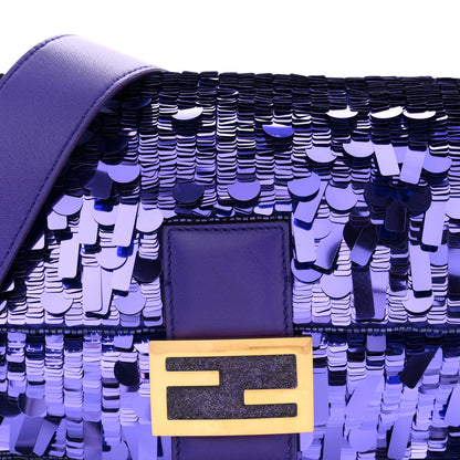 Fendi Sequin Paillettes Shiny Nappa Sex and the City Baguette Viola Purple Rain 8 of 11