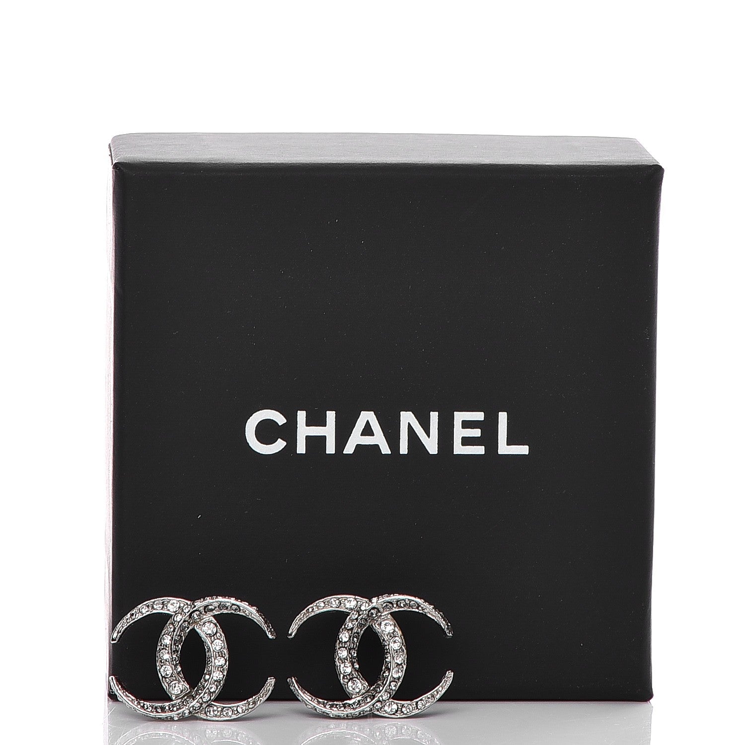 Chanel Crystal CC Moon Earrings Silver 6 of 6