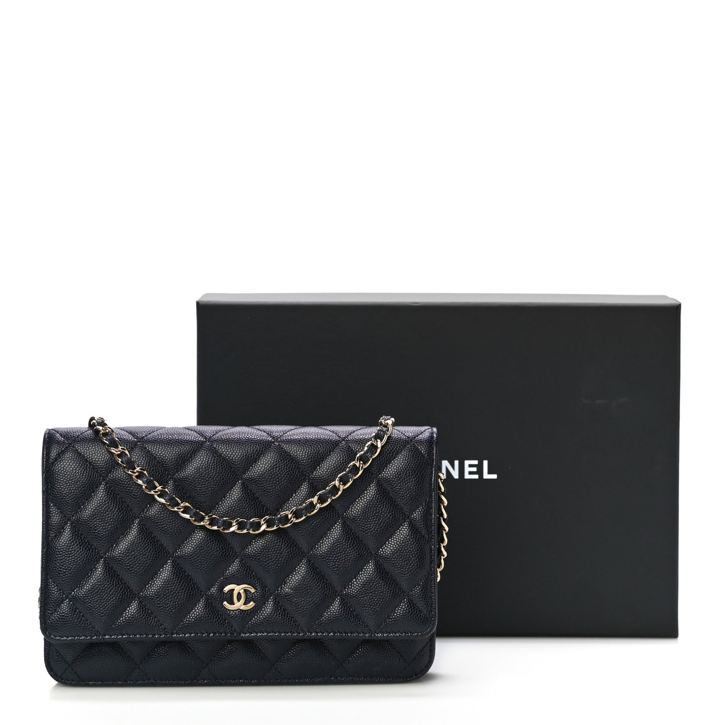 Caviar Quilted Wallet On Chain WOC Navy Blue