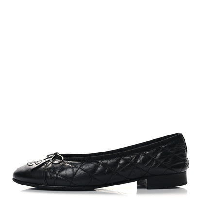 Chanel Aged Calfskin Quilted Cap Toe Ballerina Flats 35.5 Black 1 of 9