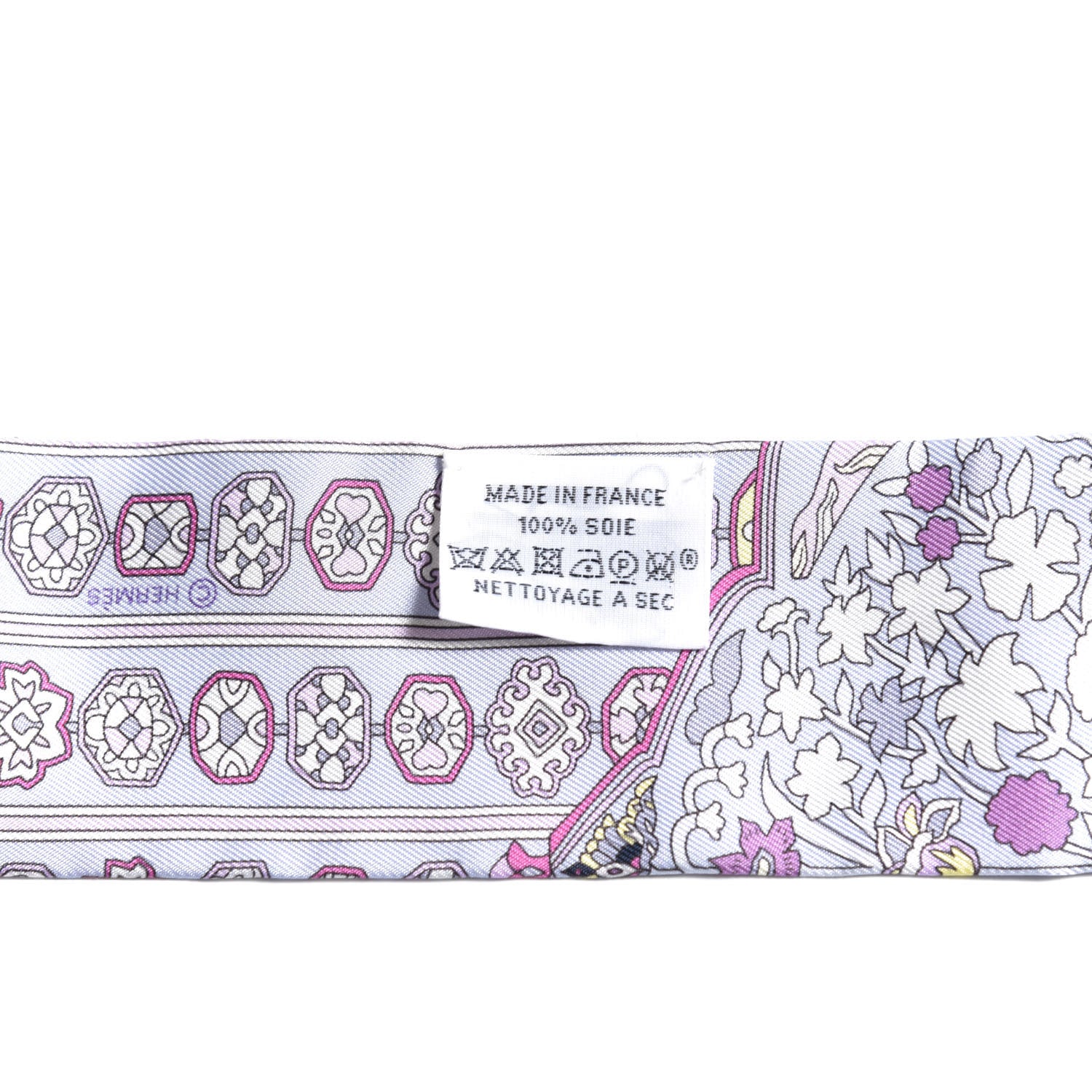 Hermes Silk Tapis Persans Twilly Rose Gris Bleuete Jaune Soufre 2 of 3