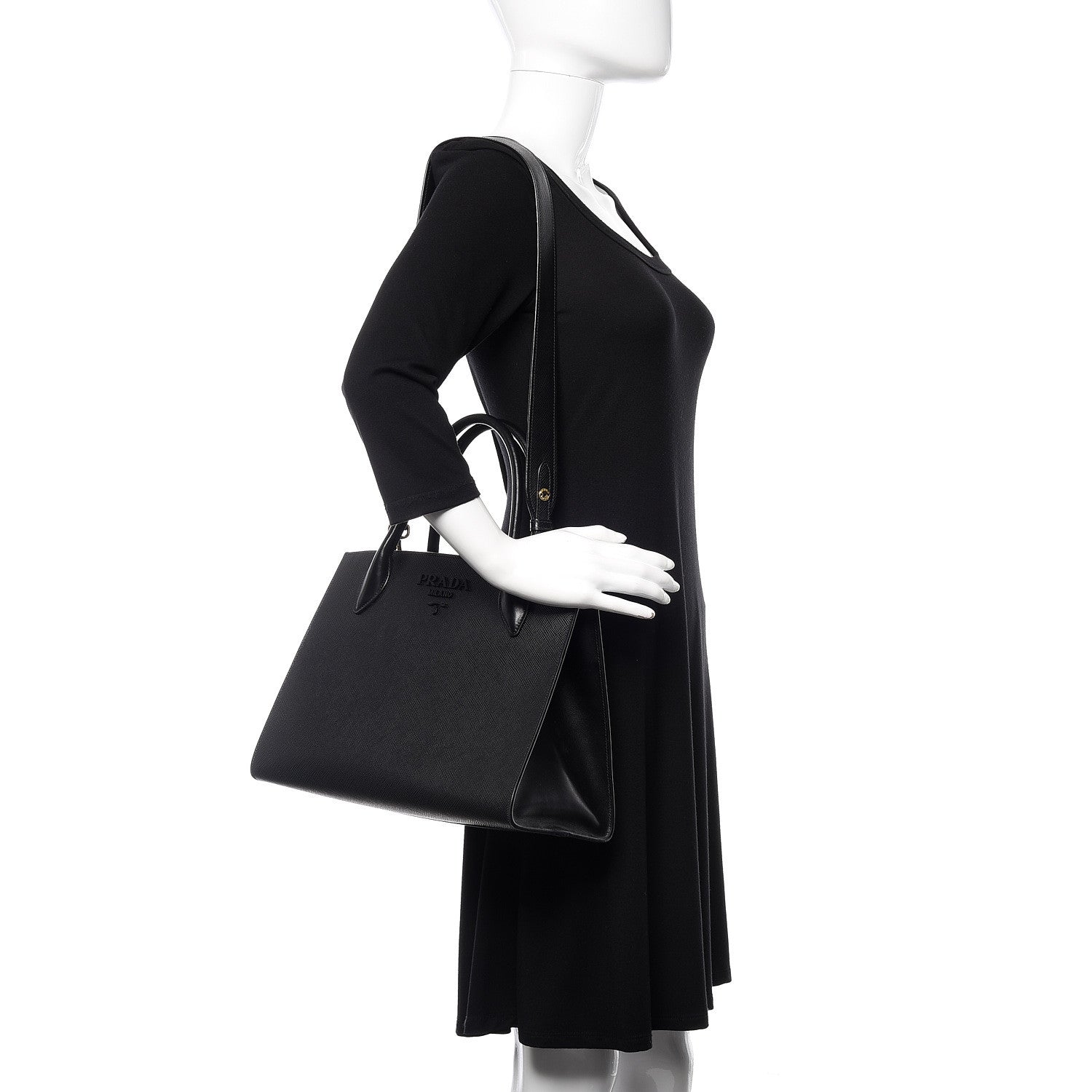 Prada Saffiano Cuir Calfskin Medium Monochrome Top Handle Tote Black 2 of 11