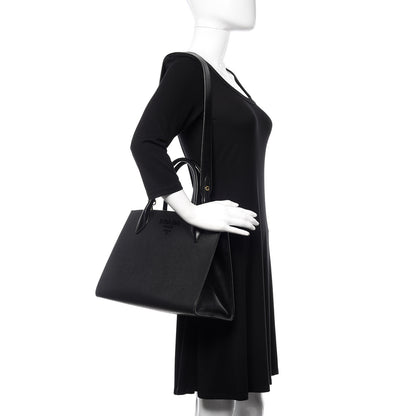 Prada Saffiano Cuir Calfskin Medium Monochrome Top Handle Tote Black 2 of 11
