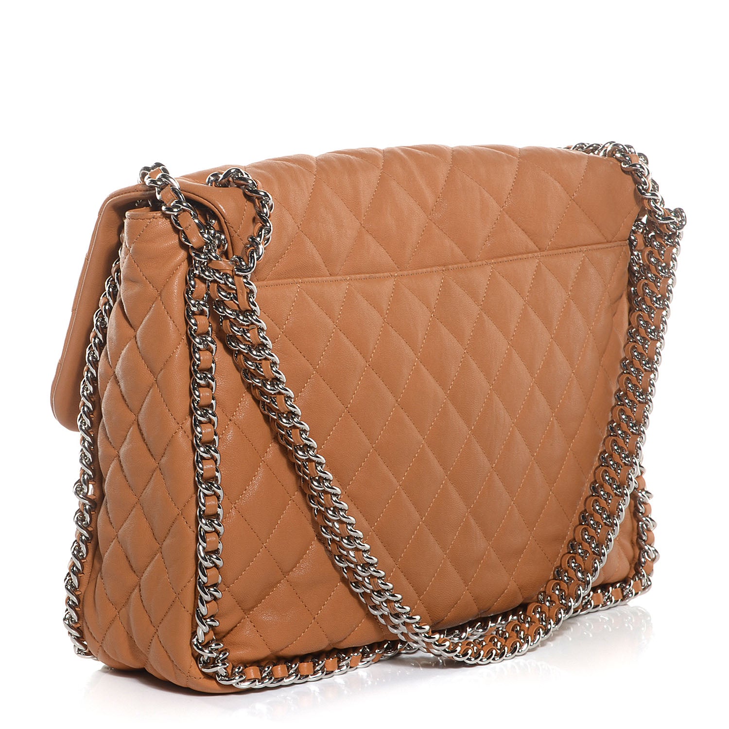 Chanel Washed Lambskin Chain Around Maxi Flap Bag Dark Beige 3 of 7