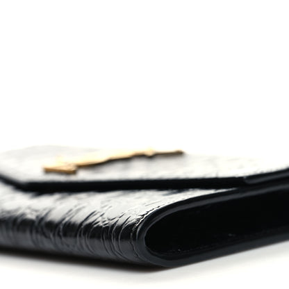 Saint Laurent Calfskin Crocodile Embossed Monogram Uptown Chain Wallet Black 10 of 11