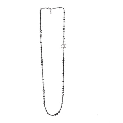 Chanel Pearl Crystal Baguette CC Long Necklace Pearly Grey 3 of 6