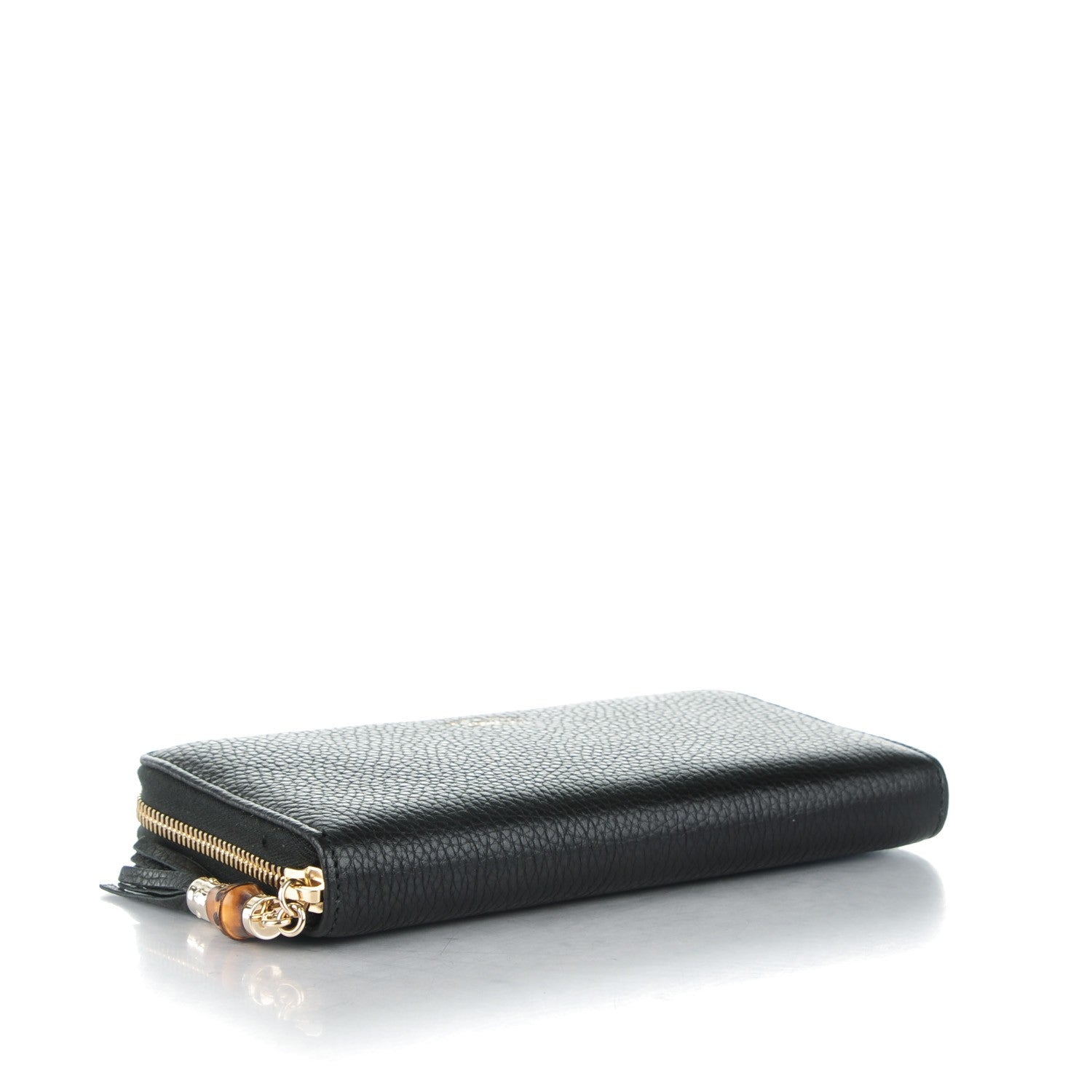 Gucci Pebbled Calfskin Bamboo Tassel Zip Around Wallet Black 4 of 7