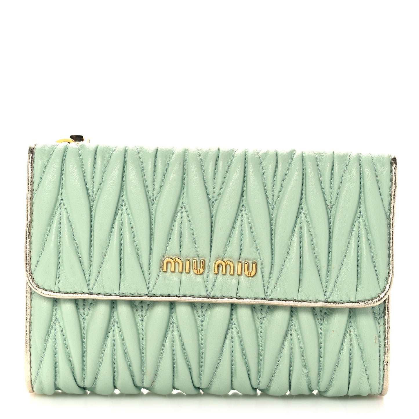 Nappa Matelasse Flap Tri-Fold Wallet Rugiada Pirite