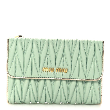 Miu Miu Nappa Matelasse Flap Tri-Fold Wallet Rugiada Pirite 1 of 8