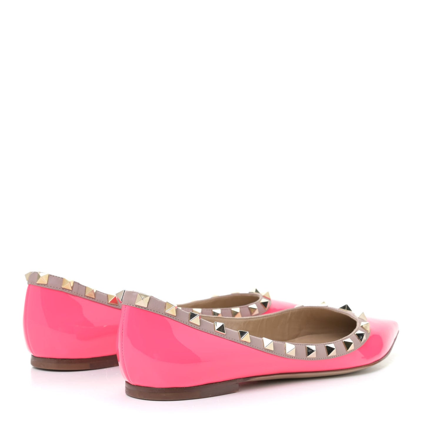 Patent Nappa Rockstud Ballerina Flats 38.5 Fuxia Fluo Poudre