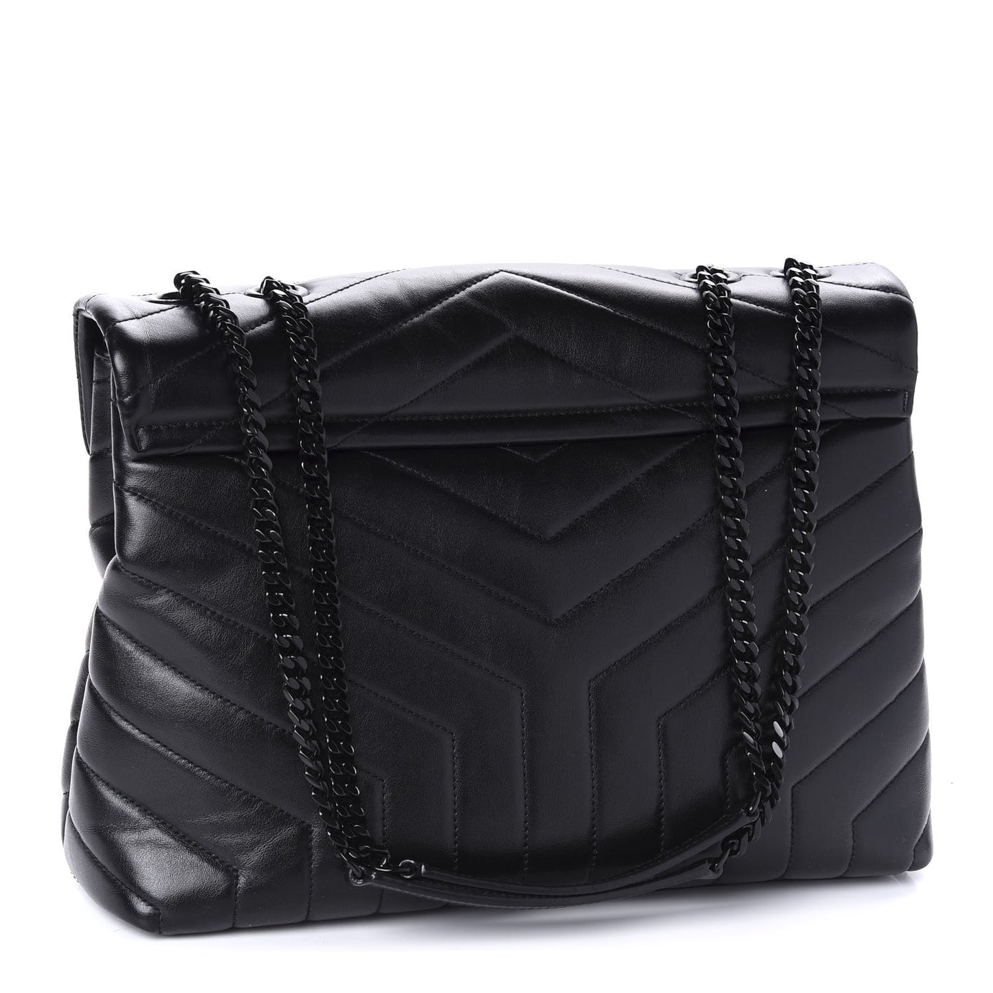 Calfskin Y Quilted Monogram Medium Loulou Chain Satchel Black