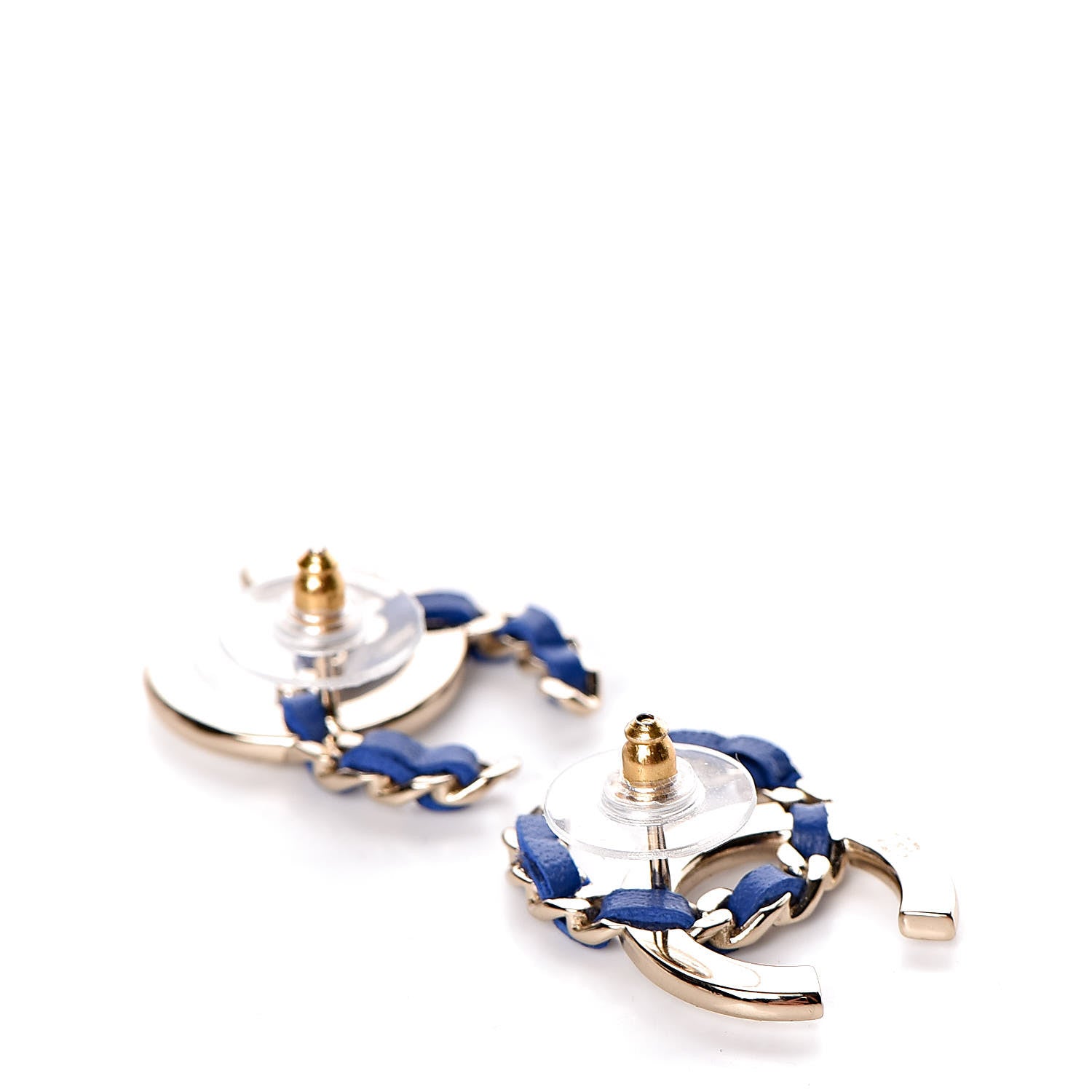 Chanel Crystal Baguette Lambskin Large CC Earrings Gold Blue 3 of 5