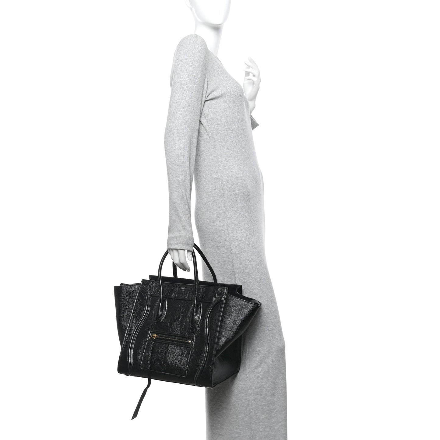 Crinkled Patent Calfskin Medium Phantom Luggage Black