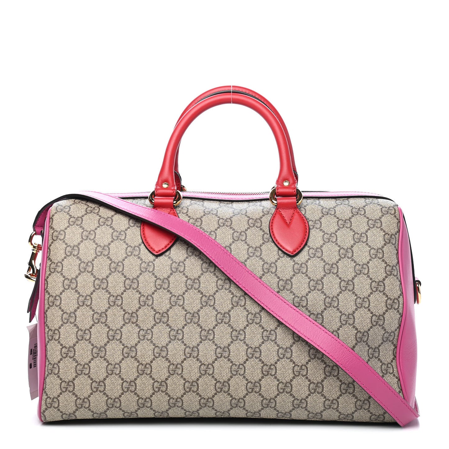 GG Supreme Monogram Medium Boston Beige Hibiscus Red New Rosette
