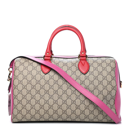 Gucci GG Supreme Monogram Medium Boston Beige Hibiscus Red New Rosette 1 of 9