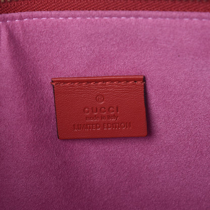 Gucci GG Supreme Monogram Bosco Patch Zip Pouch Beige Malva Hibiscus Red 6 of 8
