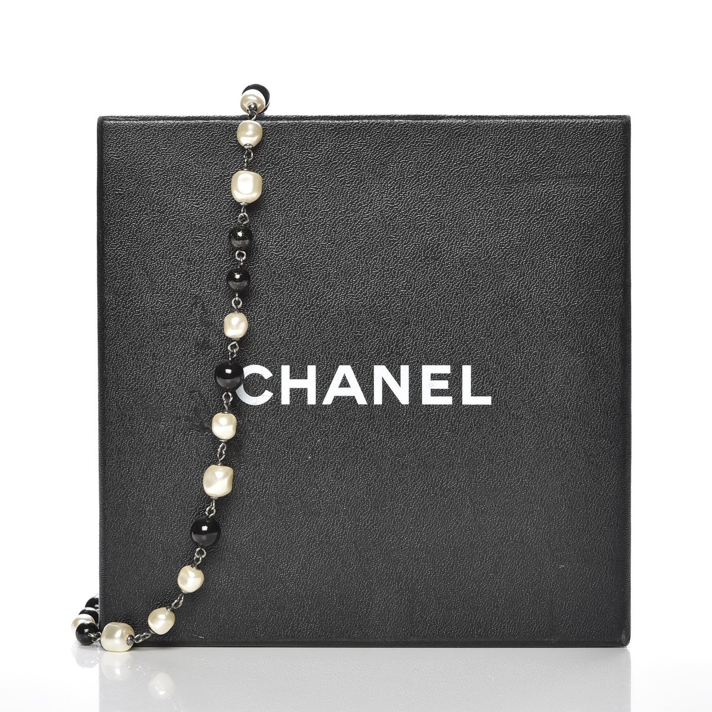 Baroque Pearl Bead Enamel CC Long Necklace Black Silver