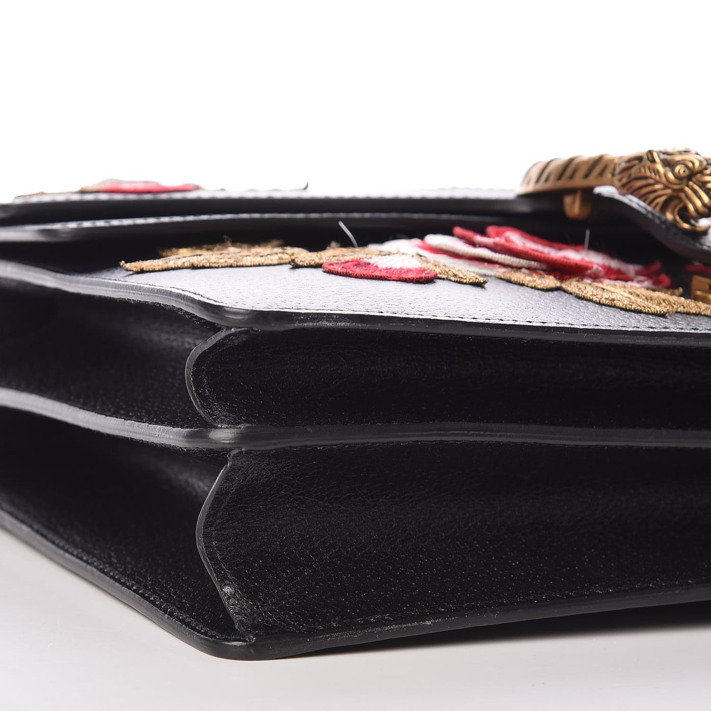 Calfskin Web Floral Embroidered Medium Dionysus Shoulder Bag Black