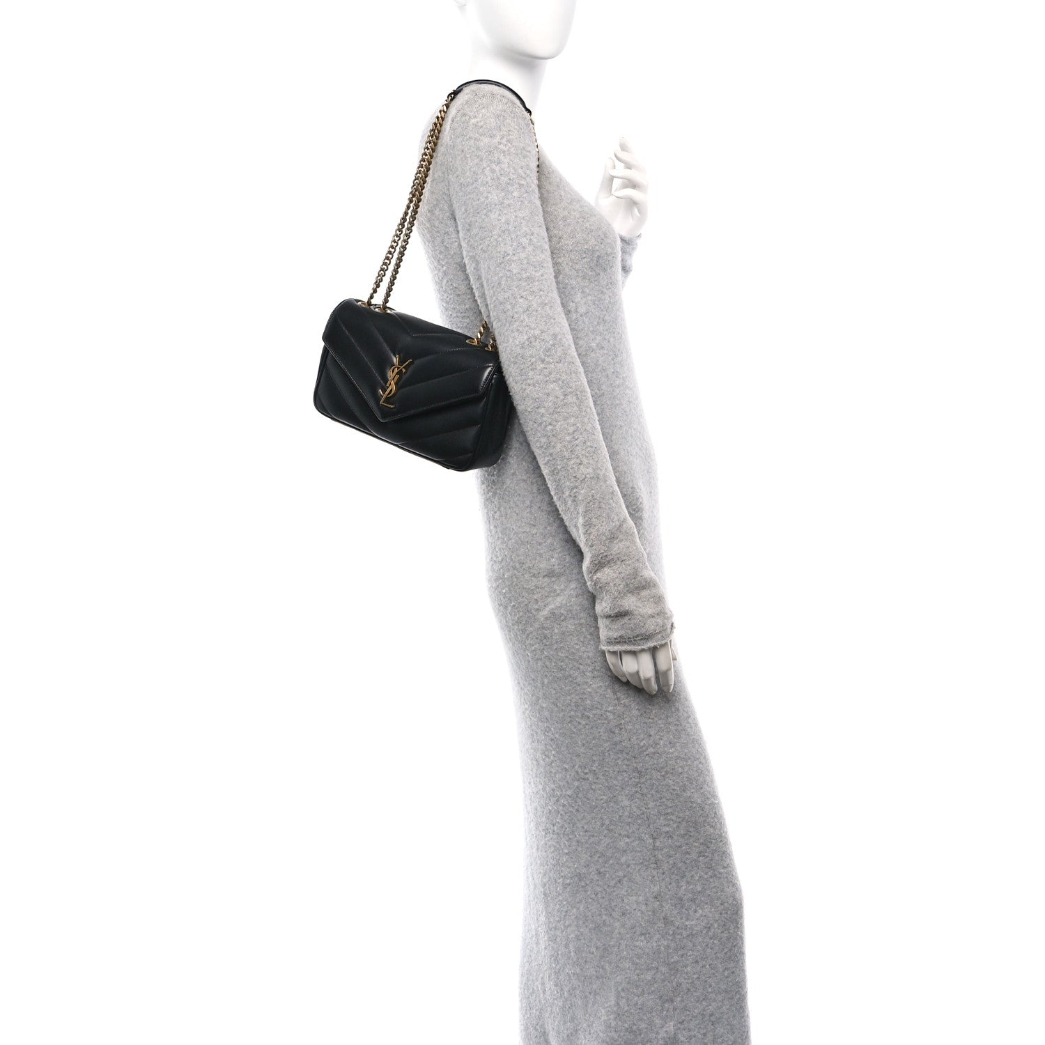 Saint Laurent Lambskin Chevron Quilted Small Loulou Bag Black 2 of 11