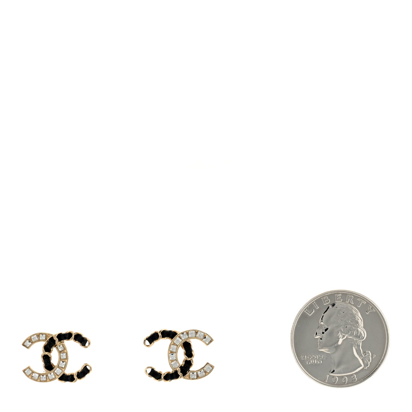 Crystal Baguette Lambskin Chain CC Vintage Allure Stud Earrings Black Gold