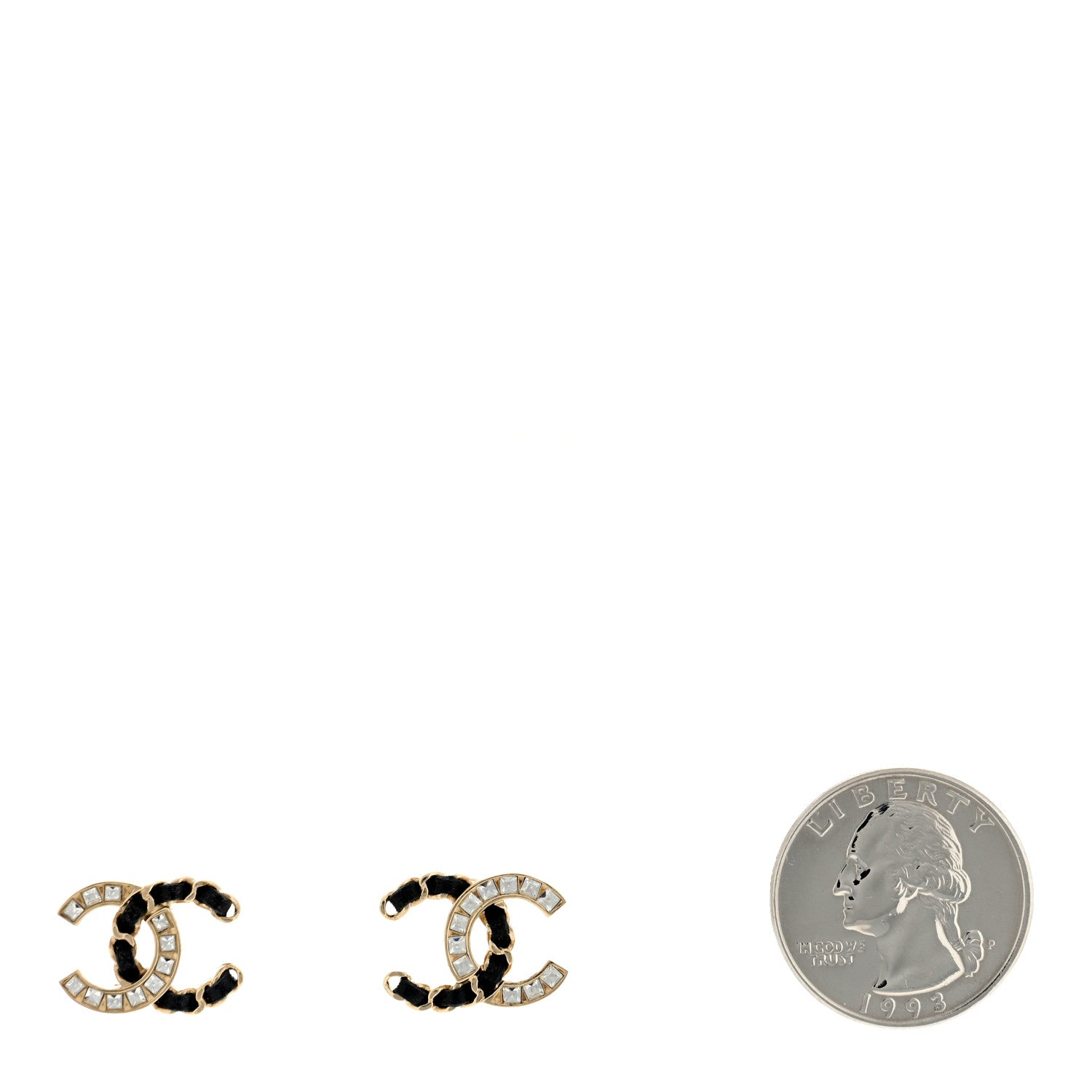 Chanel Crystal Baguette Lambskin Chain CC Vintage Allure Stud Earrings Black Gold 2 of 4