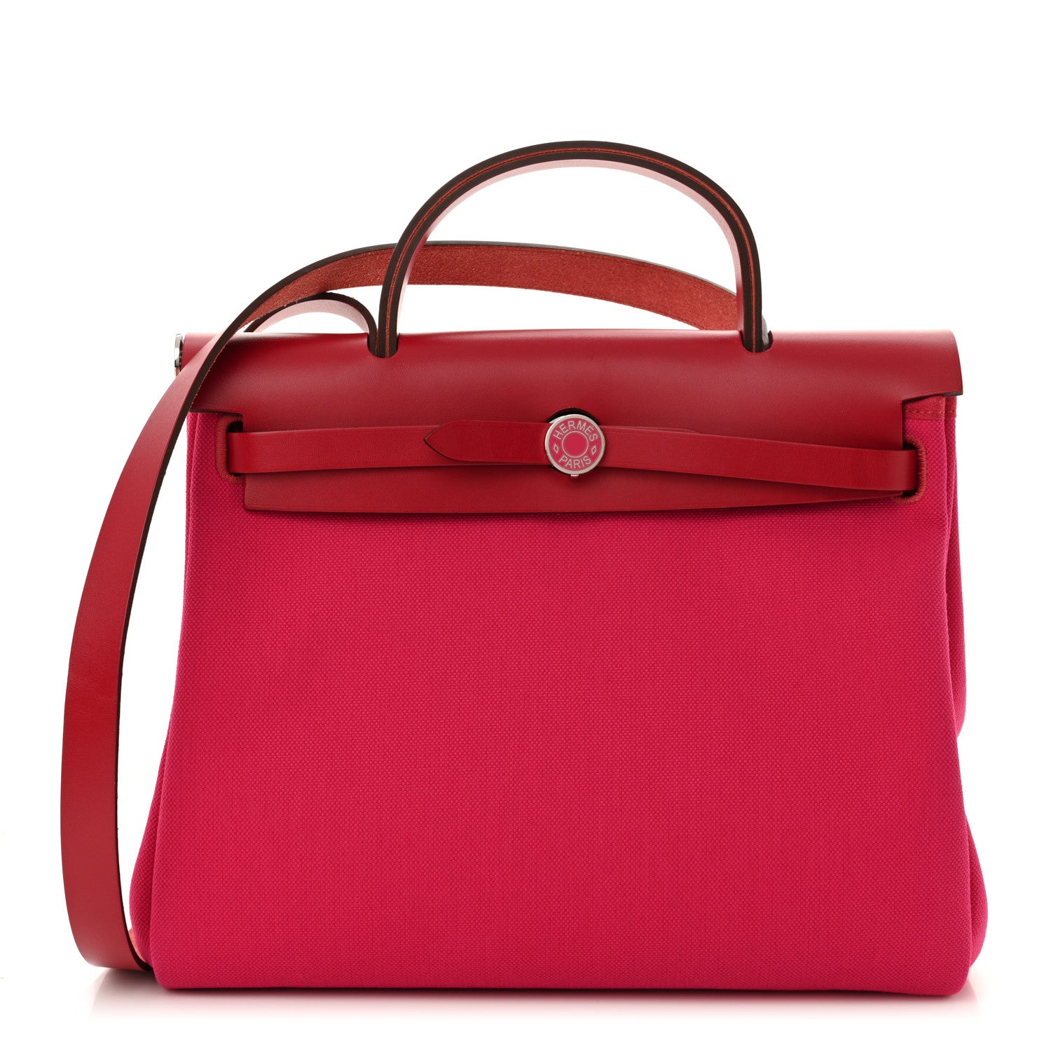 Hermes Toile Militaire Vache Hunter Laque Herbag Zip Retourne 31 PM Rose Mexico Rouge Piment 1 of 12