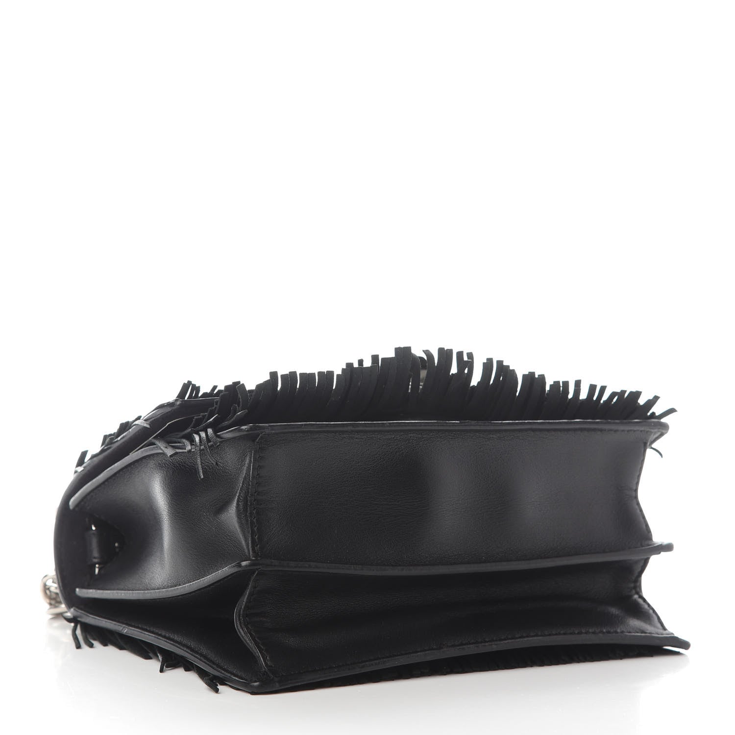 Fendi Smooth Calfskin Monster Eyes Fringe Studded Small Kan I Shoulder Bag Black 4 of 12