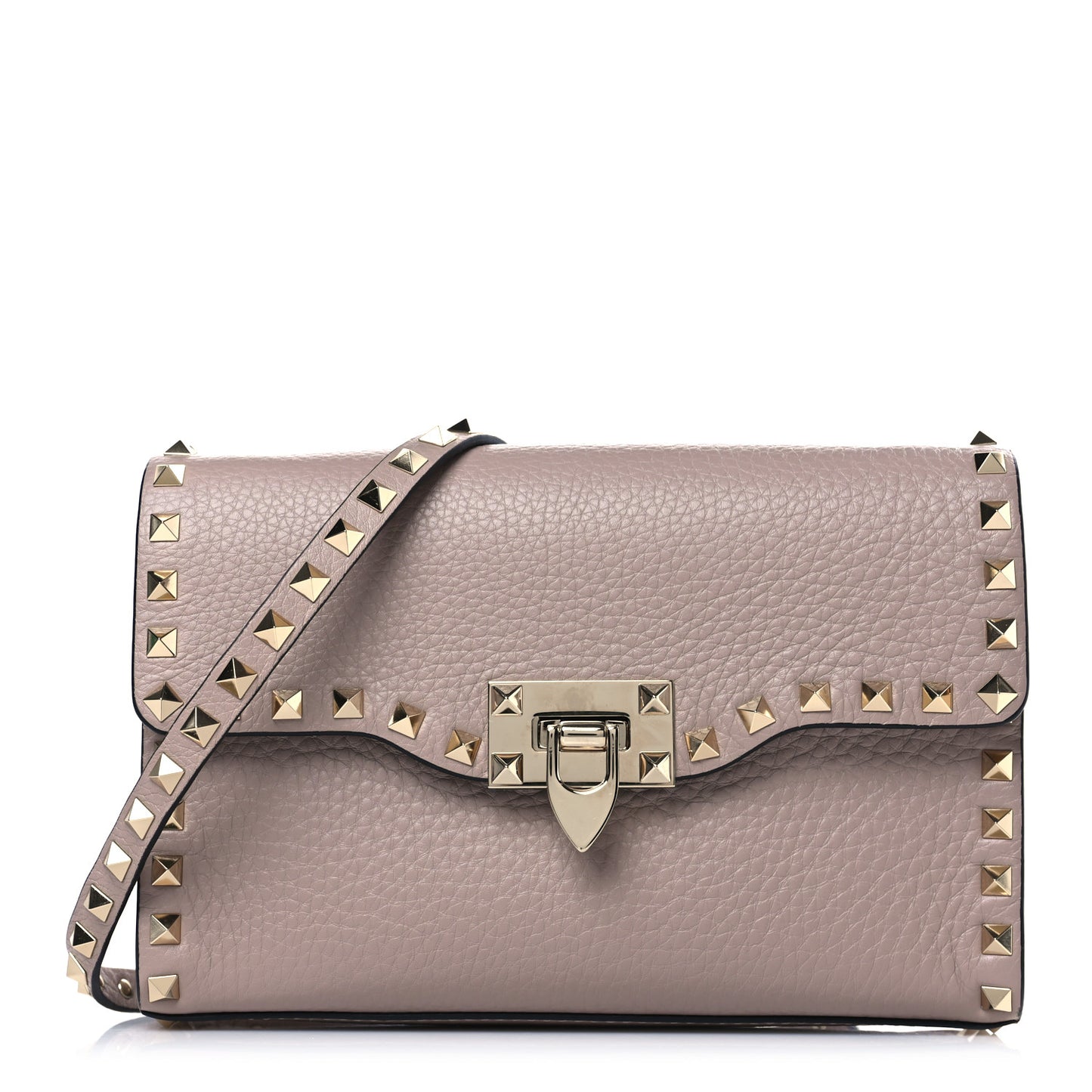 Pebbled Calfskin Medium Rockstud Flip Lock Crossbody Bag Poudre